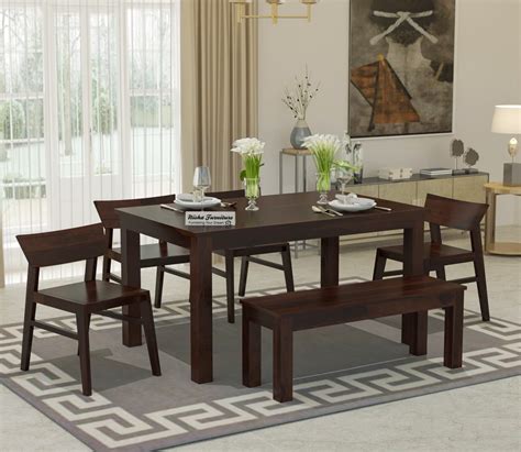 Nisha Furniture Solid Sheesham Wood Dining Table Seater With Bench