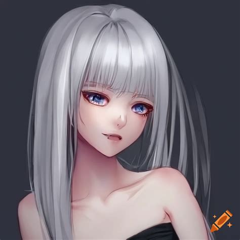 Beautiful Girl With Grey Eyes And White Straight Hair In Anime Style On Craiyon