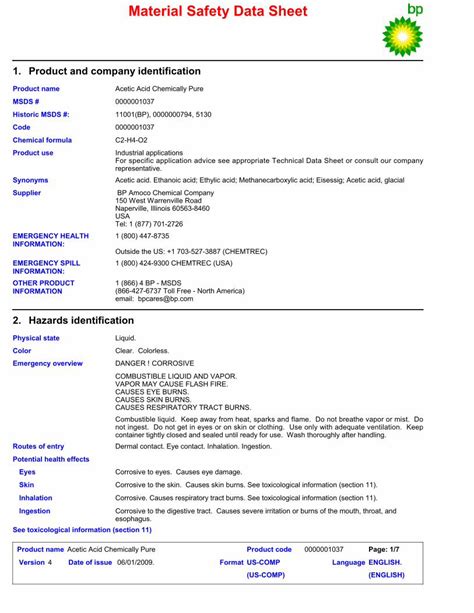 Pdf Material Safety Data Sheet Salvex Acetic Acid · Material Safety Data Sheet Open