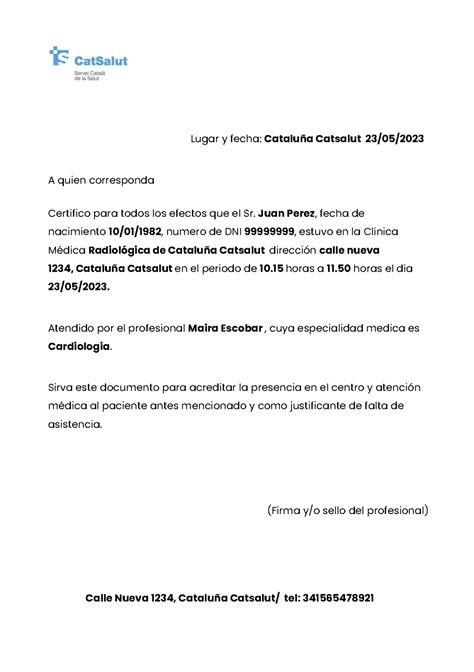 Justificante M Dico Catsalut Catalunyaen Pdf Y Gratis