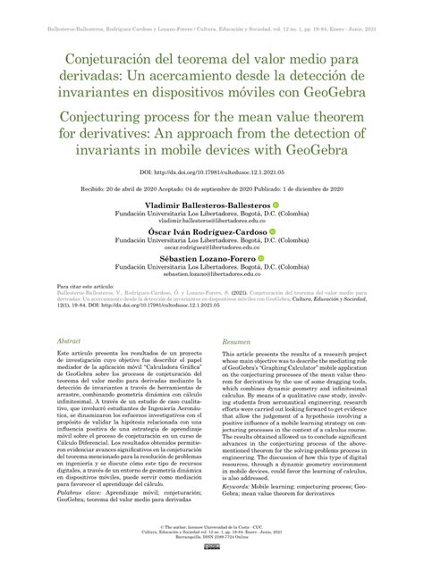 PDF Conjeturación del teorema del valor medio para derivadas Un