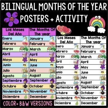 Spanish English Bilingual Months Of The Year Poster Activity