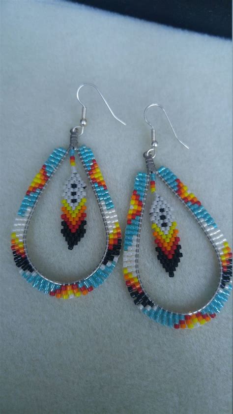 Native American Teardrop Brick Stitch Beaded Earrings Etsy Beaded