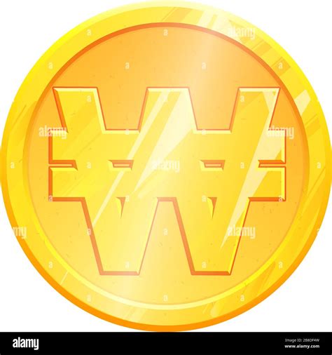 KRW Golden won coin symbol on white background. Finance investment ...