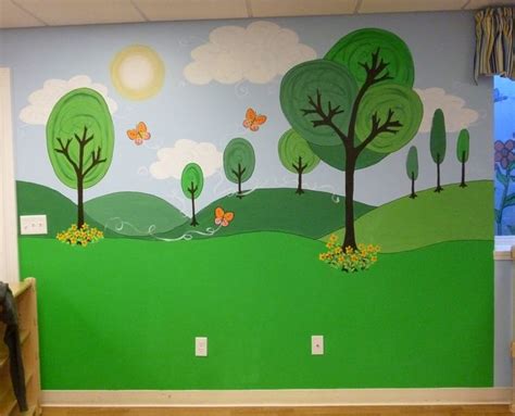 Rolling Green Hills Mural with Happy Trees