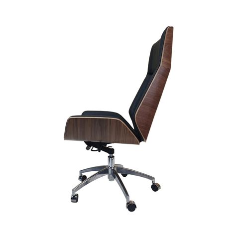 Designer High Back Office Chair Walnut wood - Black Leather - Charles Eames