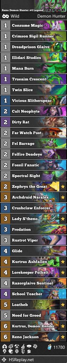 Reno Demon Hunter 4 Legend 光铸军团丨雅辛 Hearthstone Wild Decks