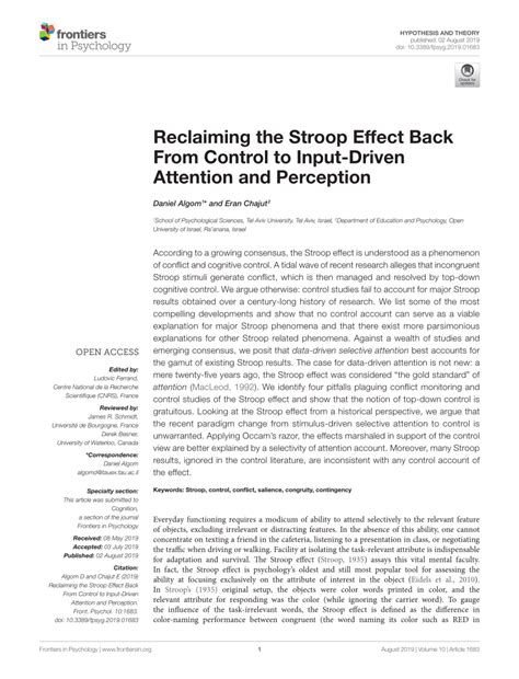 Pdf Reclaiming The Stroop Effect Back From Control To Input Driven Attention And Perception