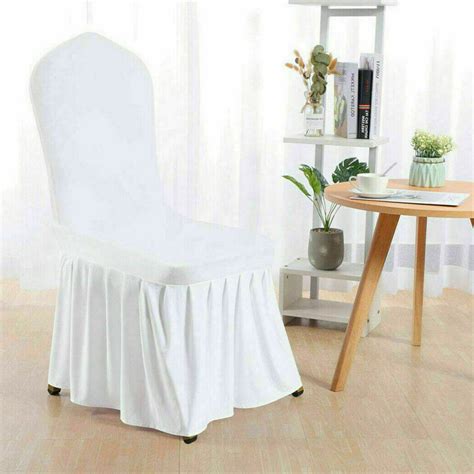 X White Pleated Skirt Chair Covers Seat Protector Slip Stretch