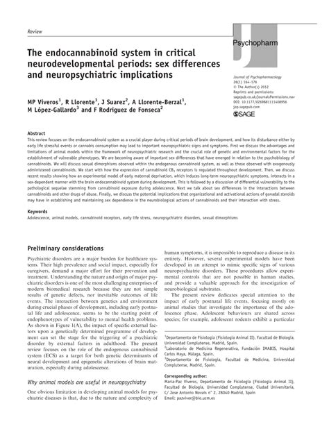 PDF The Endocannabinoid System In Critical Neurodevelopmental Periods Sex Differences And