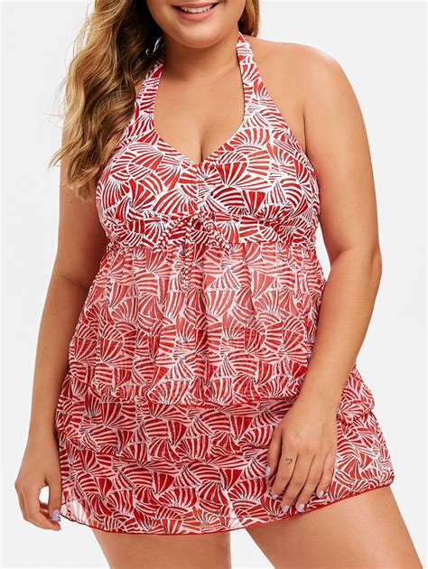 Plus Size Printed Mesh Skirted Tankini Set 30 Off Rosegal