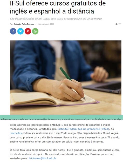 Folha Popular Ifsul Oferece Cursos Gratuitos De Inglês E Espanhol A