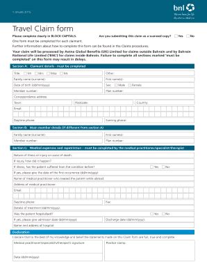 Fillable Online Travel Claim Form Ultracare Members Fax Email Print