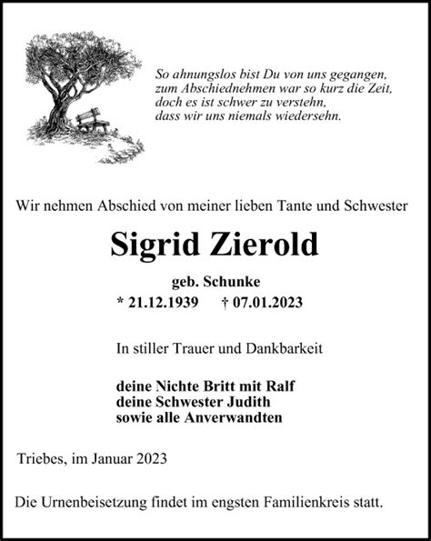 Traueranzeigen Von Sigrid Zierold Trauer In Thueringen De