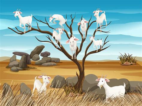 Many goats on the tree 367850 Vector Art at Vecteezy