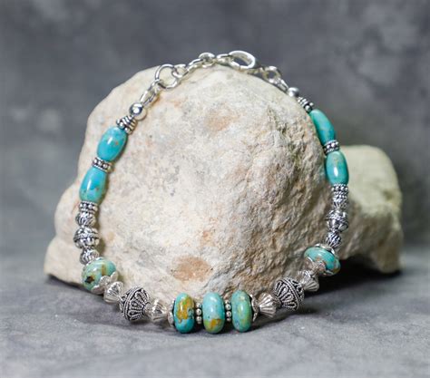 Kingman Turquoise And Sterling Silver Beaded Bracelet Etsy