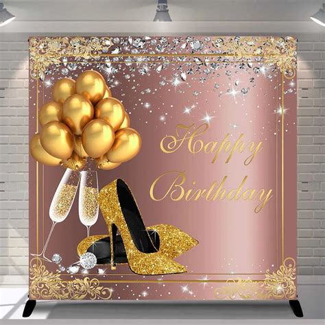 Rose Gold Birthday Backdrop For Women Girls Gold Balloon High Heels Champagnebday Party