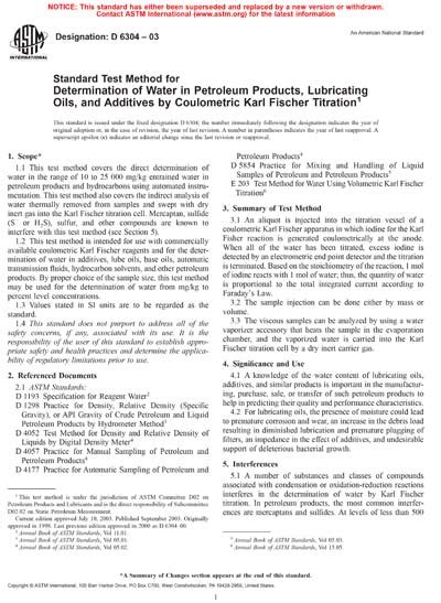 ASTM D6304 03 Standard Test Method For Determination Of Water In