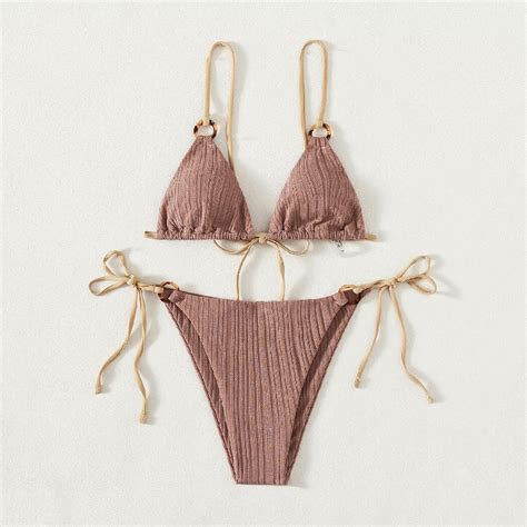 Jual Sexy Bikini Set Cute White Plain Ring Linked Spaghetti Strap