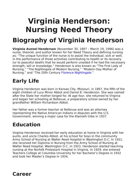 Virginia Henderson - Virginia Henderson: Nursing Need Theory Biography ...