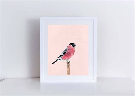 Bird Art Birds Print Bird on A Perch 2 Painting Pink Black