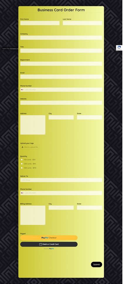 Business Card Order Form Template Templates Order Form Template