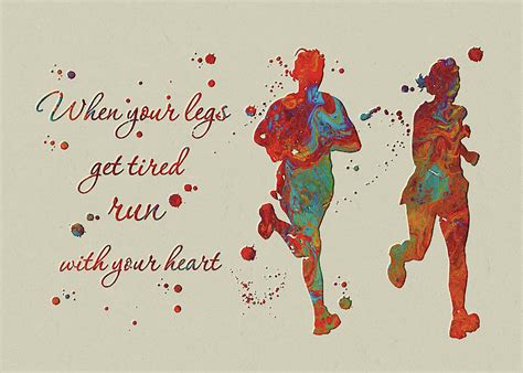 Female And Male Runner Art Print With Running Quote When Your Legs Get