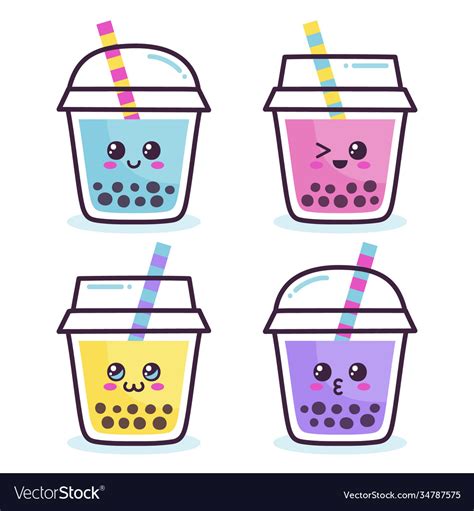 Kawaii Bubble Tea Collection Royalty Free Vector Image