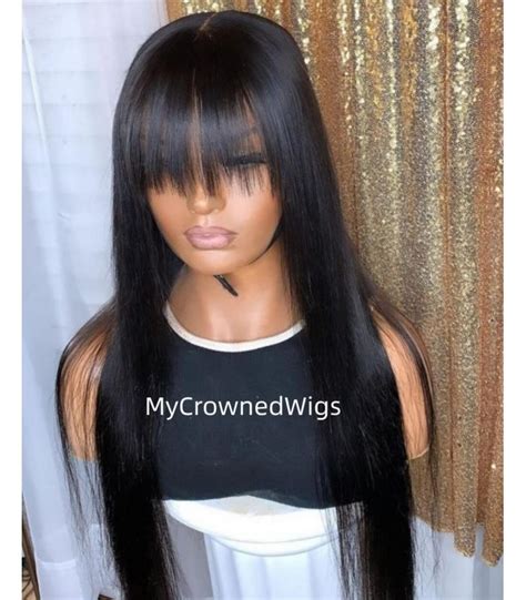 Brazilian Virgin Silk Straight Glueless 360 Lace Wig With Bangs