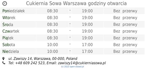 Cukiernia Sowa Warszawa Godziny Otwarcia Ul Zawiszy 14