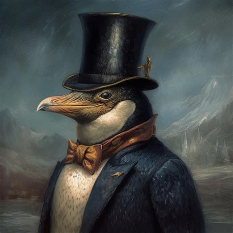 Premium Photo Painting Of A Penguin Wearing A Top Hat And Bow Tie