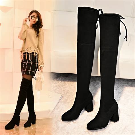 Autumn Winter Sexy Women Boots Stretch Faux Suede Slim Over The Knee