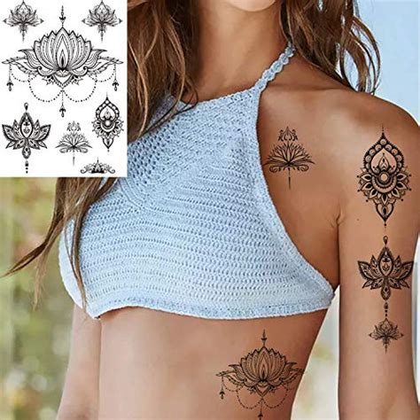 Sheets Black Henna Temporary Tattoos For Adults Women Girls Feather