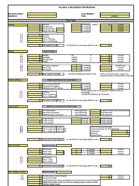 Rental Income Calculation Worksheets