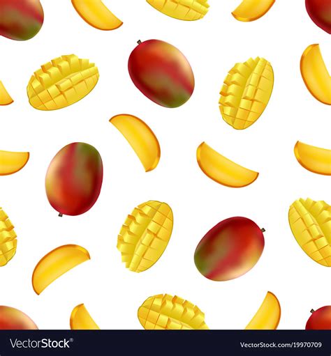 Realistic Detailed Fruit Mango Seamless Pattern Vector Image