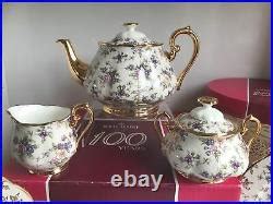 Royal Albert Bone China 100 Years English Chintz Teapot Set 22ct Gold