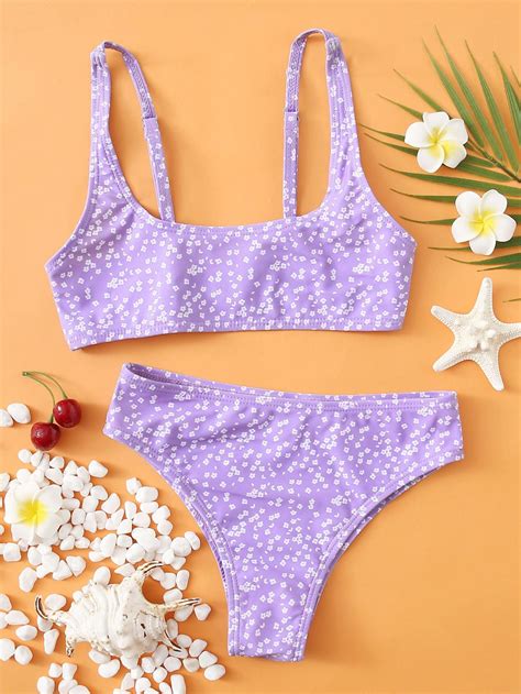 Girls Ditsy Floral Bikini Swimsuit Shein Usa Bikini Swimsuits Floral Bathing Suits Cute