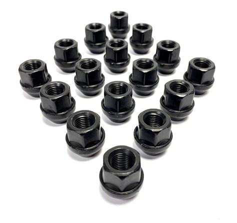 16x M12 X 1 5 19mm Hex Tapered Seat Open Alloy Wheel Nuts Black