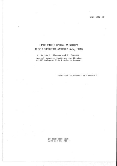 Pdf Laser Induced Optical Anisotropy In Self Supporting Amorphous