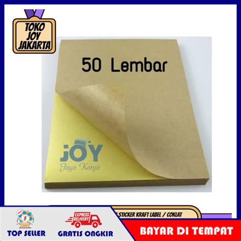 Stiker Coklat A4 Kertas Sticker Kraft Label Coklat Isi 50 Lembar