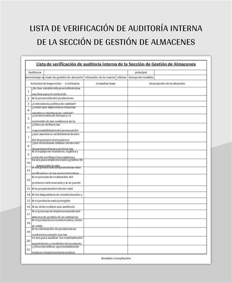 Plantilla De Formato Excel Lista De Verificaci N De Auditor A Interna