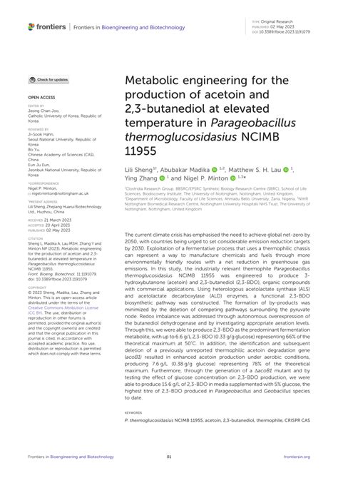 Pdf Metabolic Engineering For The Production Of Acetoin And 23