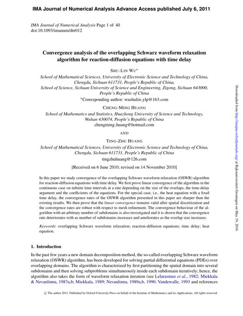 Pdf Convergence Analysis Of The Overlapping Schwarz Waveform