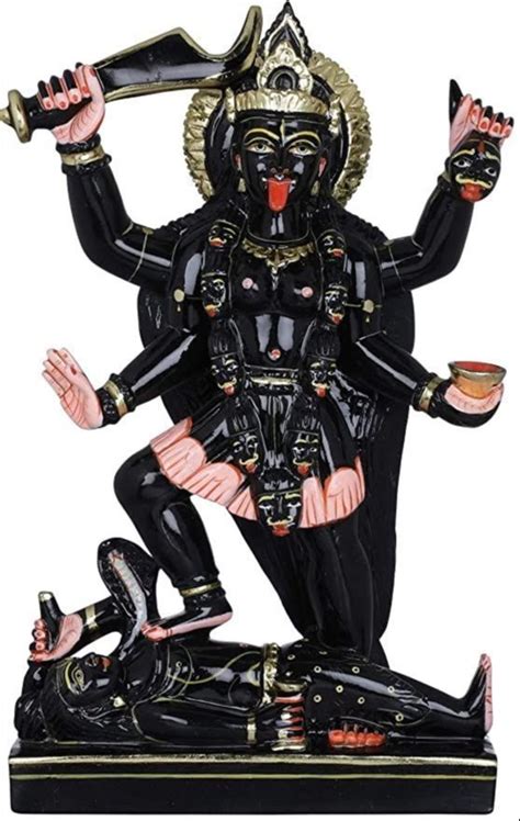 Painted Hindu Black Marble Kali Maa Statue For Temple Size At