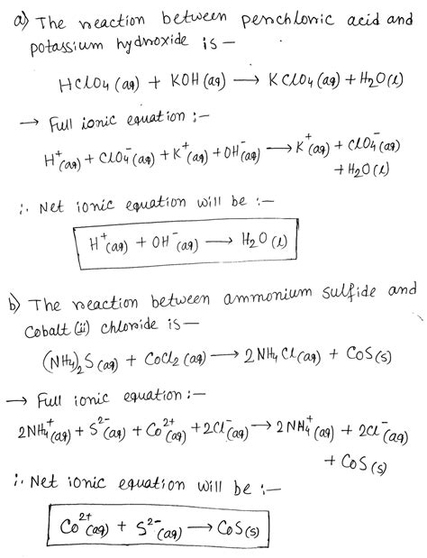 Solved Write The Net Ionic Equation For The Following Reactions A Course Hero