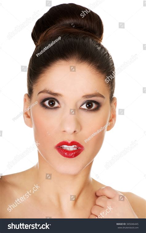 Attractive Brunette Topless Woman Dark Make Stock Photo Edit Now 345046445