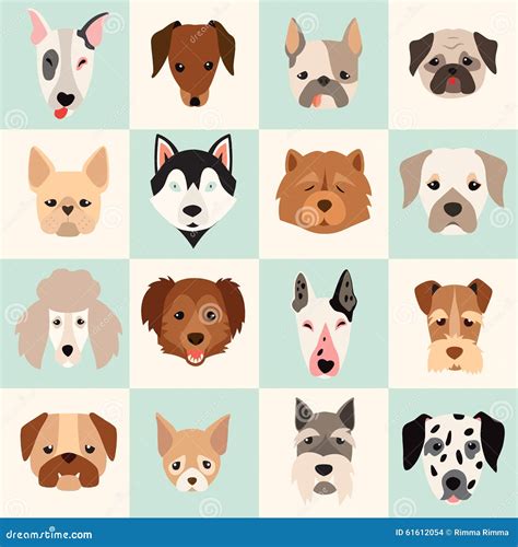 El Sistema De Iconos Lindos De Los Perros Vector Ejemplos Planos