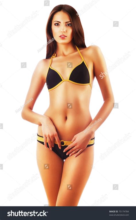 Brunette Attractive Woman Swimsuit On White Stock Photo Shutterstock