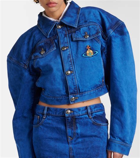 Embroidered Cropped Denim Jacket In Blue Vivienne Westwood Mytheresa