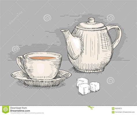 Hand Drawn Teapot With Cup Of Tea Stock Vector Illustration Of